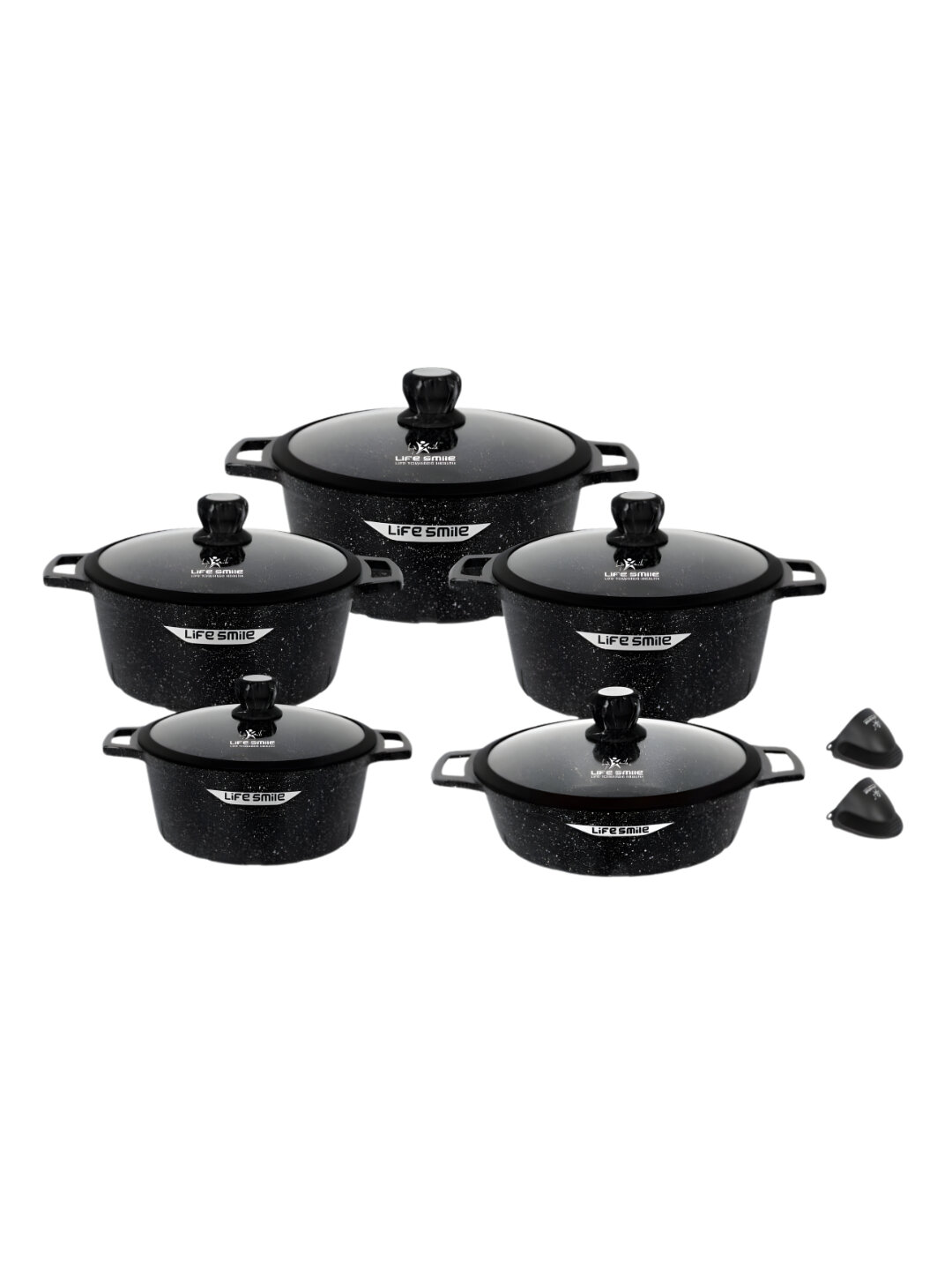 Life Smile Premium набор посуды с гранитным покрытием, 7 предметов (для индукции) - Черный