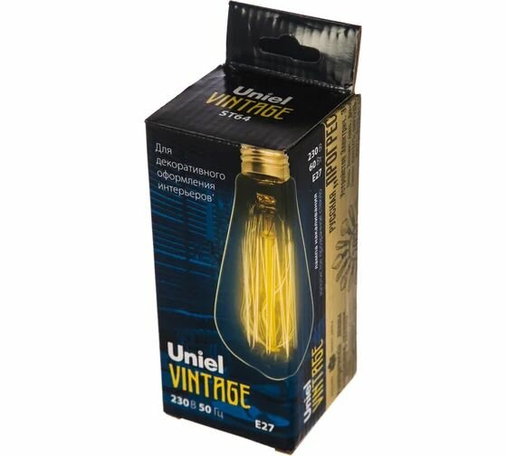 Лампа накаливания Uniel Vintage. Форма конус IL-V-ST64-60/GOLDEN/E27