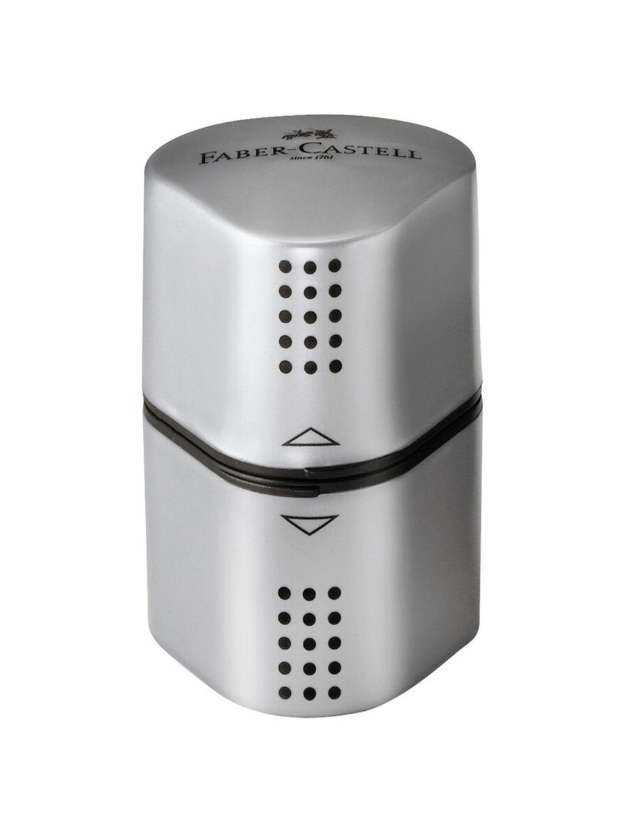 Точилка пластиковая Faber-Castell "Trio Grip 2001" 3 отверстия, 2 контейнера, серебряная (1 шт), 183800