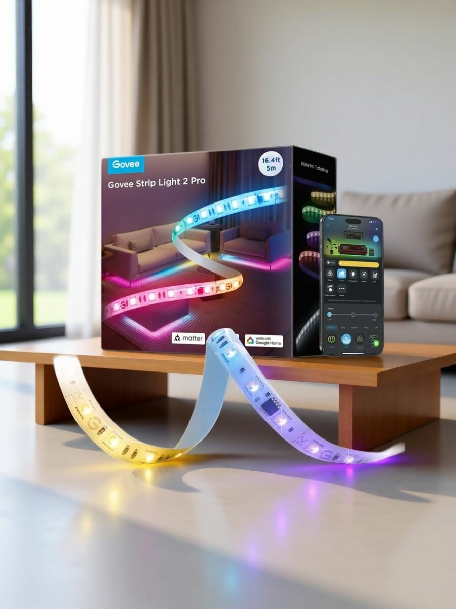 Светодиодная лента RGB Govee Strip Light 2 Pro, умная LED подсветка 5 метров H61F53D1