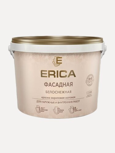 Изображение товара Краска водно-дисперсионная Erica акриловая фасадная матовая белая 13 кг для наружных и внутренних работ моющаяся