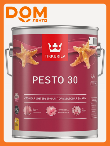 Изображение товара Эмаль Tikkurila Tikkivala Pesto 30, база А, белая, полуматовая, 2,7л