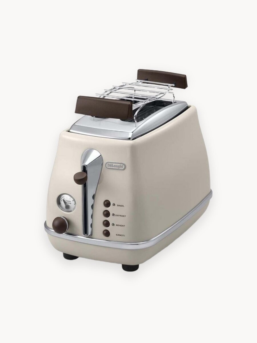 Тостер De'Longhi Icona Vintage CTOV2103, 900Вт, 2 тоста, бежевый, металлический корпус
