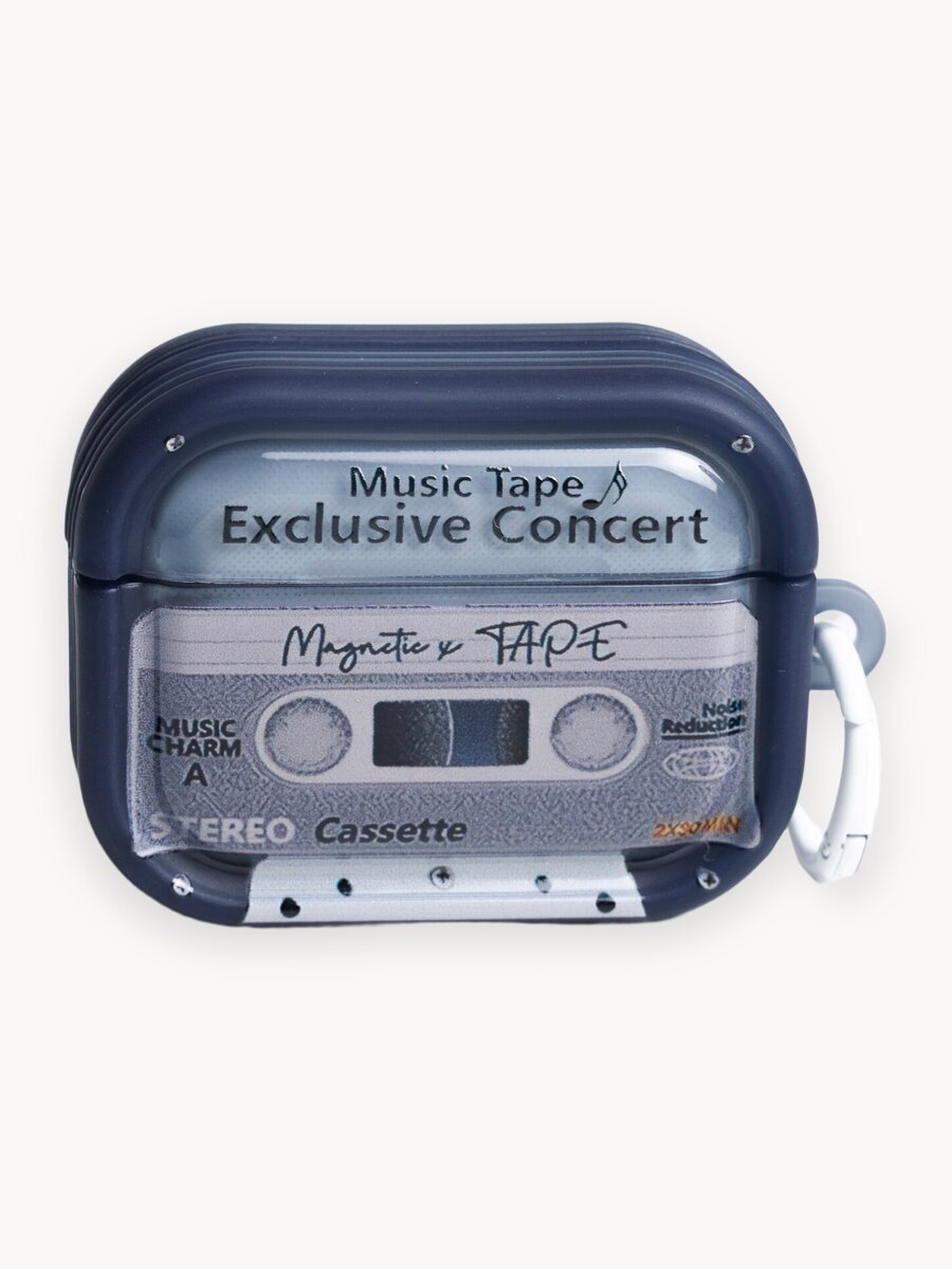 Чехол "Кассета " синий, для AirPods 3, силикон, полу-прозрачный, с принтом