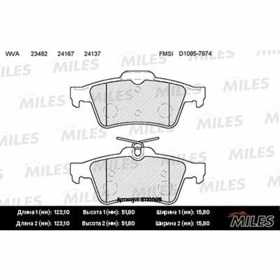 Колодки тормозные задние MILES E110005 Ford Focus II, III, Mazda 3, Opel Vectra C, Volvo S40
