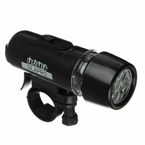 SILAPRO Фонарь велосипедный передний 2 режима, 5 диодов, пит. 4xААА, пластик, 10 3,3 6,5см, черный