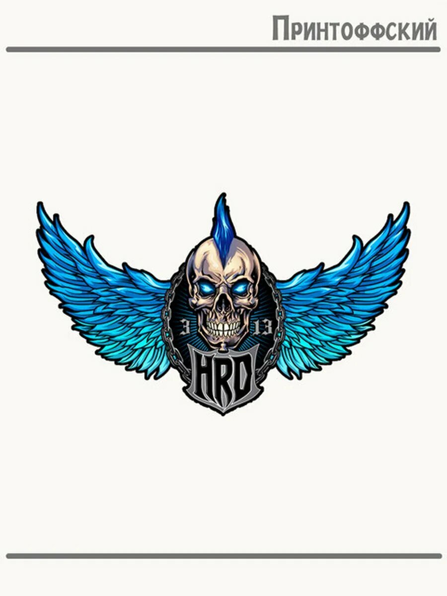 Термонаклейка для одежды и аксессуаров DTF-печать Рок Rock Череп Крылья Hrd
