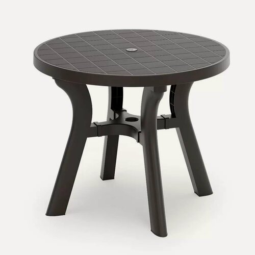 Изображение товара Стол пластиковый круглый Атлант 90х90х76.5 см, цвет мокко, для дачи и отдыха, 4 места, производство Россия, артикул М8942