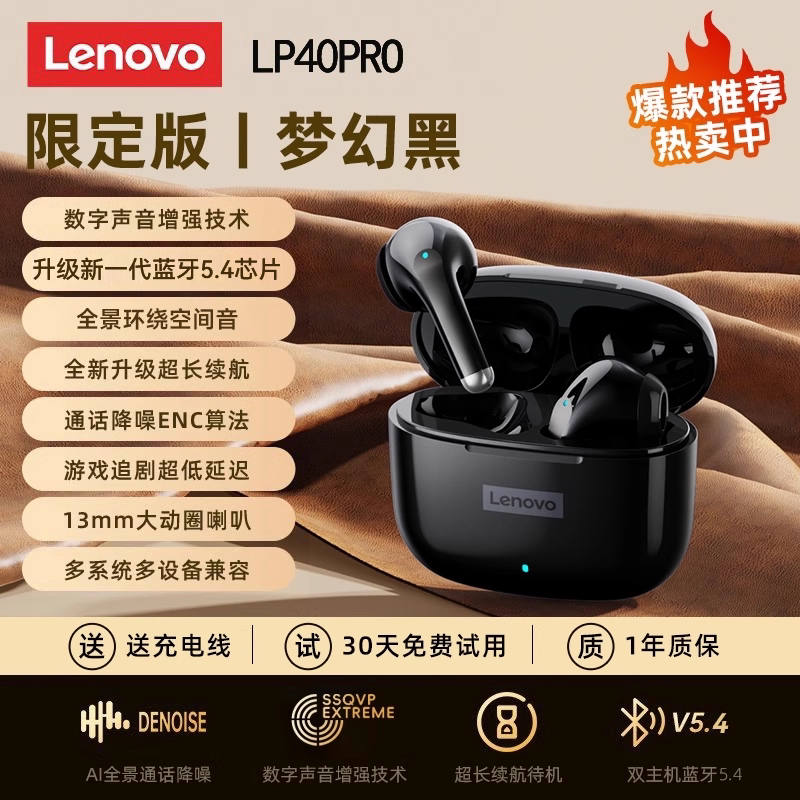 Lenovo LP23 беспроводные наушники Bluetooth 5.4 зарядка Type-C черные обновленная модель
