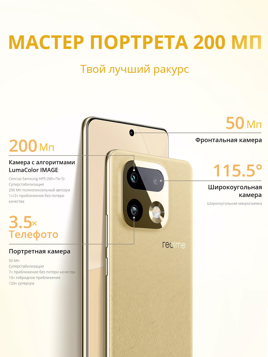Смартфон realme 16 Pro+ | 200MP | Snapdragon 7 Gen 4 | 7000 mAh | 6,8" дисплей 144 Гц | Русская версия (EAC) — фото 1