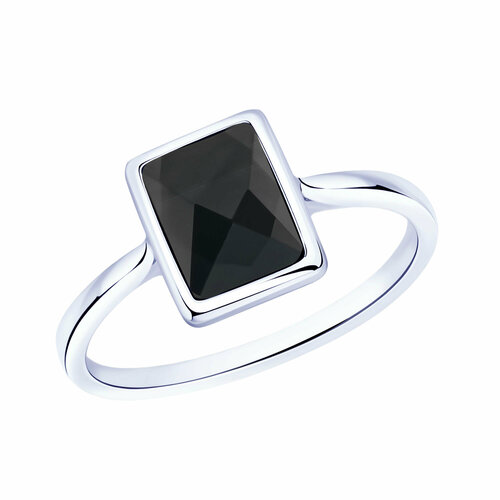 фото Кольцо diamant online, серебро, 925 проба, родирование, оникс, размер 18, темно-синий