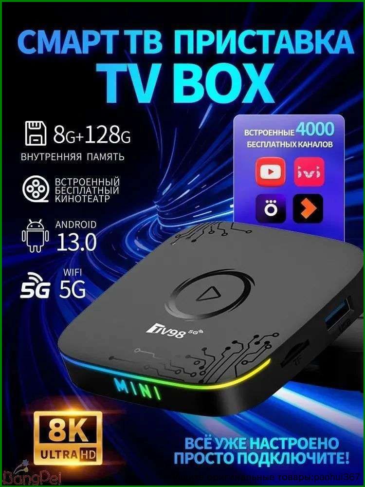 Медиаплеер премиум MINI 8/128 ГБ с Андроид 13 для цифрового ТВ оснащен WiFi, пультом и поддержкой 8K