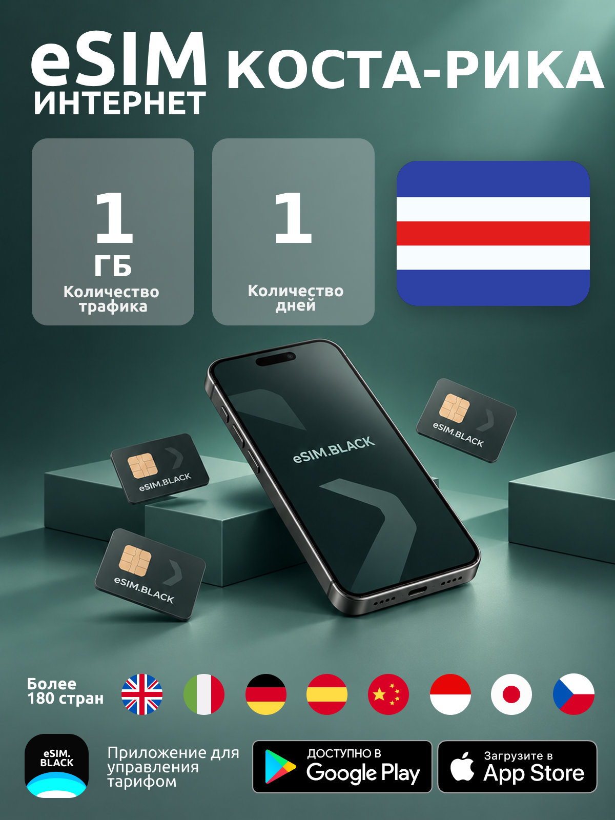 Коста-Рика/1 день/1 ГБ - eSIM для мобильного интернета ( iPhone | Android ).
