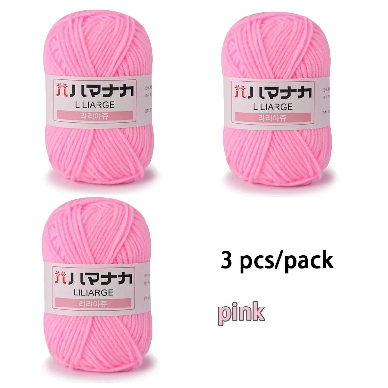 Смесовая акриловая пряжа для вязания 3 шт Розовый, 40 Pink