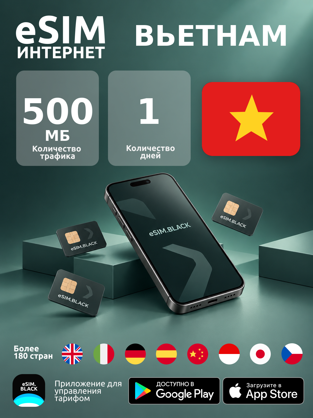 Вьетнам/1 день/500 МБ - eSIM для мобильного интернета ( iPhone | Android ).