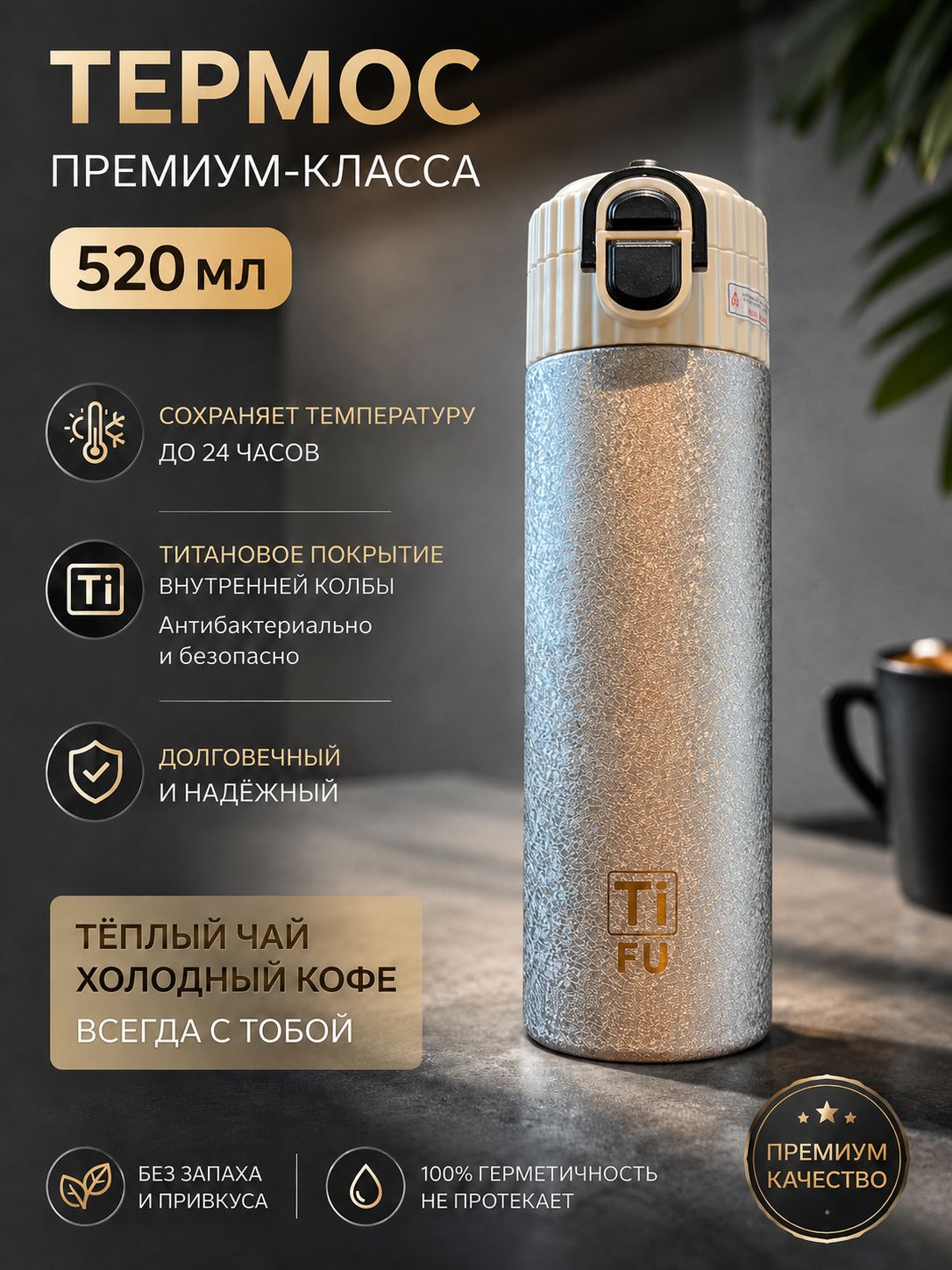 Термос, сохраняющий температуру до 42 часов, объём 520 мл, ударопрочный корпус / ситечко для чая