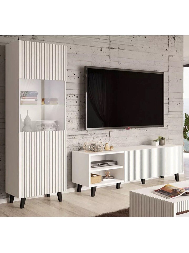 Стенка МебельЛэнд24 Крит - 2 Белый 210x40x182 с тумбой с витриной