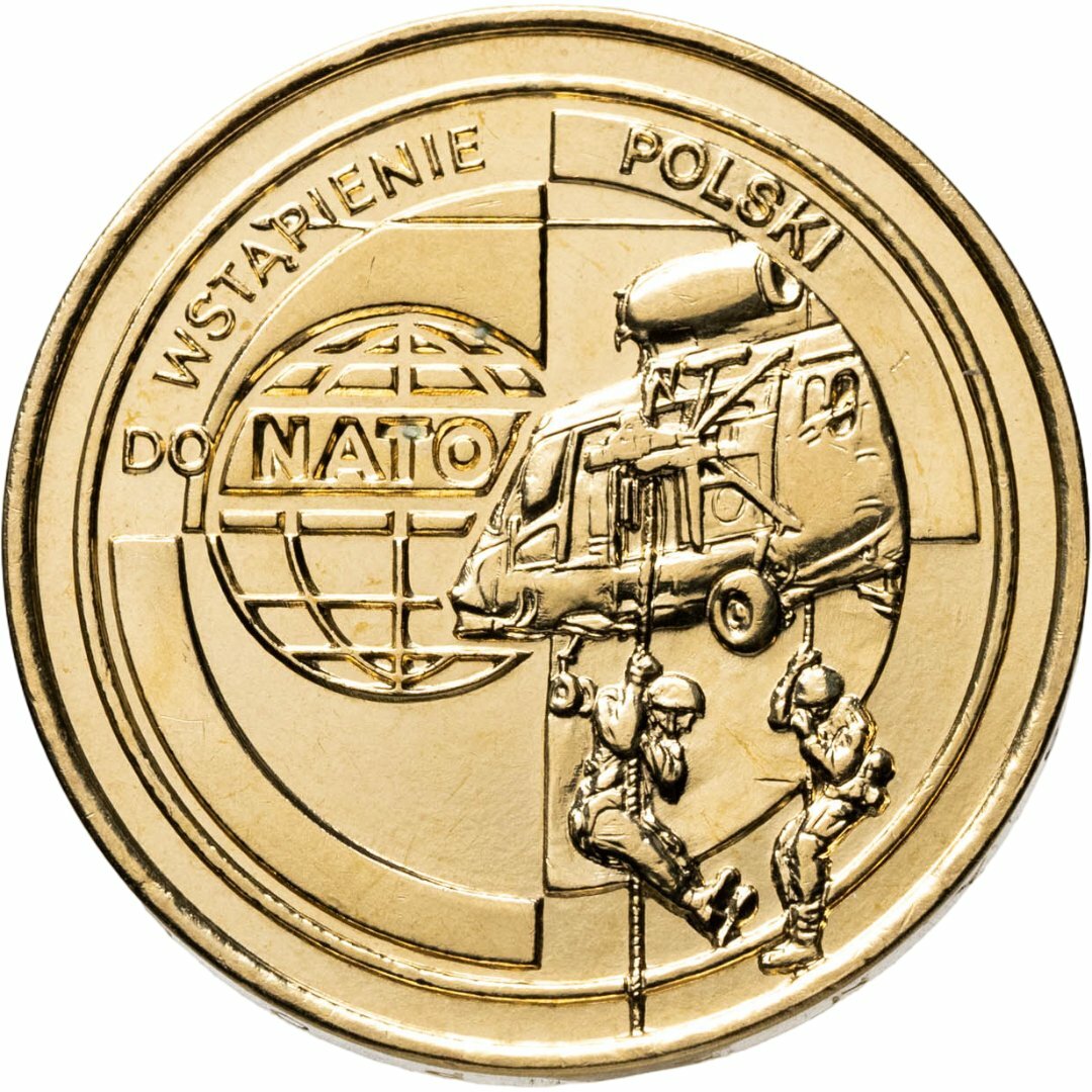 Польша 2 злотых zlotе 1999 "Вступление Польши в НАТО", Латунь, в сохранности UNC