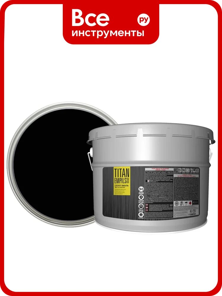Грунт-эмаль по ржавчине Empils Titan Ореол ореол TITAN чёрный RAL 9005 8.5 л 8.2 кг 87291