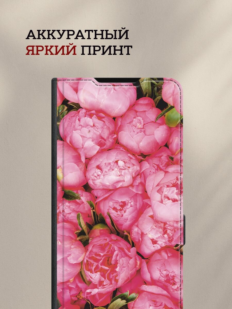 Чехол-книжка на Honor 90 Lite / Хонор 90 Лайт с рисунком "Прекрасные пионы" — фото 1