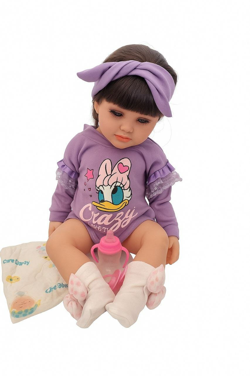 Реалистичная Кукла реборн, музыкальная, 55 см, в комплекте соска бутылочка памперс