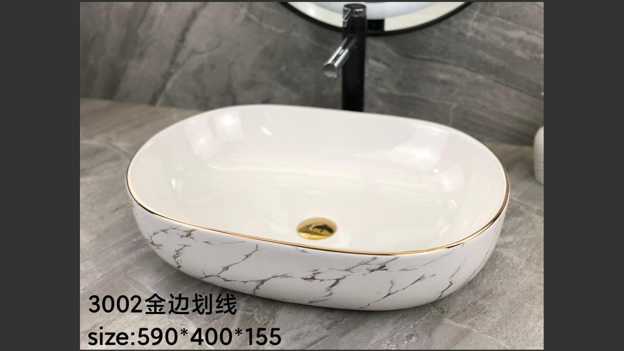 Раковина накладная OSSO 836 WHITE MARBAL, керамическая, овальная, белый, для ванной комнаты