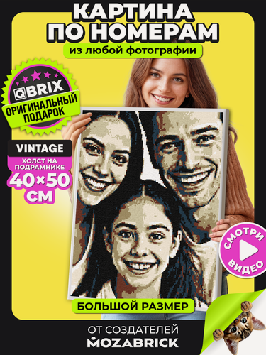 Изображение товара QBRIX Картина по номерам на холсте по фото 40х50 VINTAGE (А2, портрет на подрамнике, оригинальный подарок для девушки)