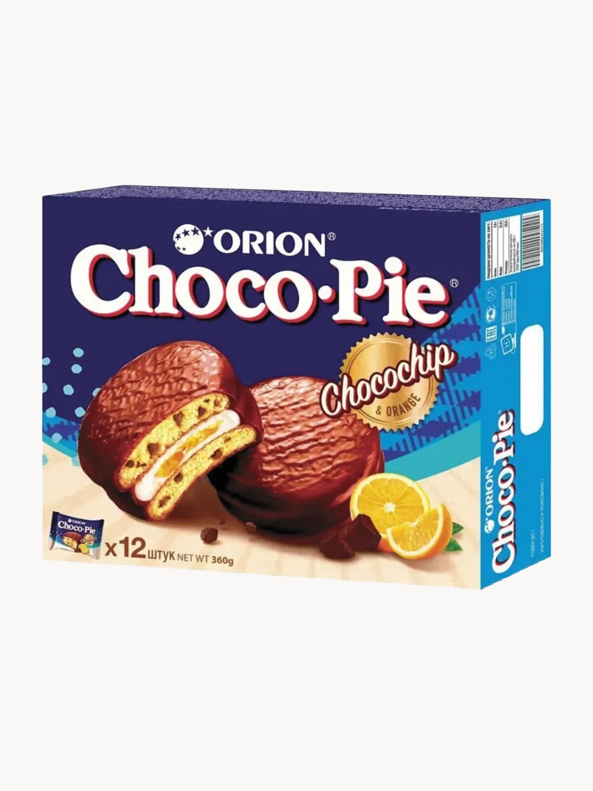 Мучное кондитерское изделие с кусочками шоколада в глазури "Choco Pie Chocochip" ("Чоко Пай Чокочип") 360 гр.