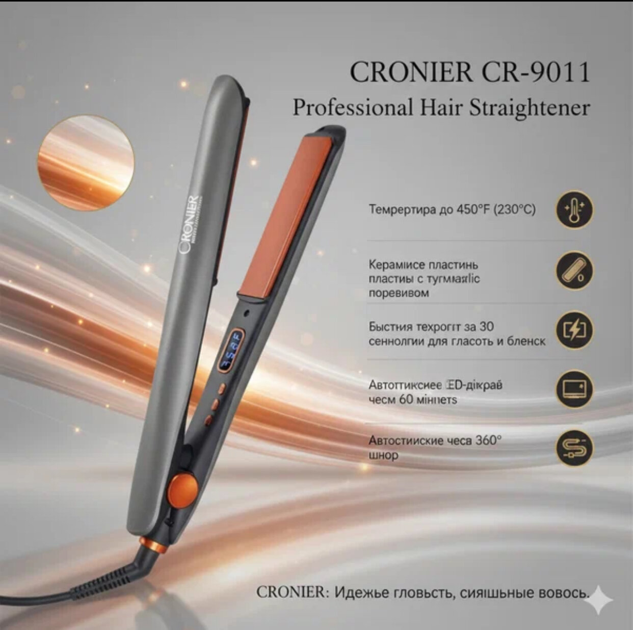 Профессиональный утюжок для волос CR-995 от CRONIER — отличный выбор для себя и своих близких!