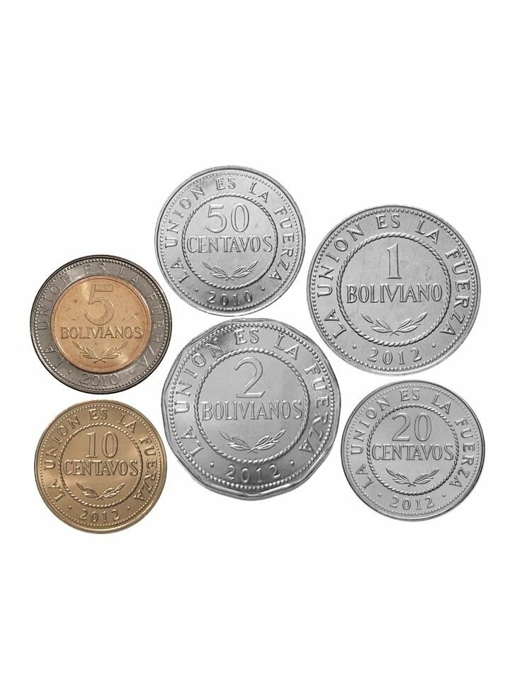 Набор 6 монет Боливия 10-20-50 Сентаво 1-2-5 Боливиано 2010-2012 год