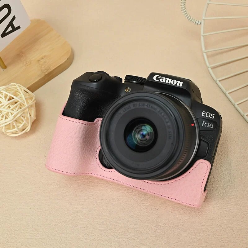 Камера-сумка Canon R10 с текстурой личи, розовая основа - мягкий защитный чехол для беззеркальной камеры