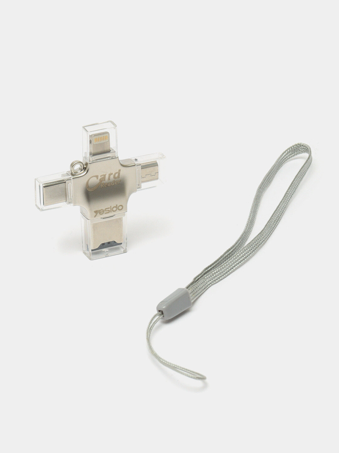 Кардридер Yesido, 4-в-1, с адаптером, USB 3.0, Type-C, OTG, серый — фото 1