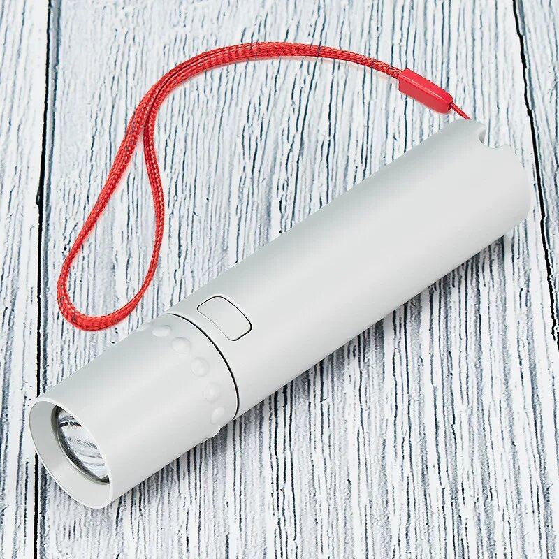 USB-заряжаемый светодиодный фонарик мини-портативный аварийный свет с регулируемым фокусом и боковым светом, серый шнур