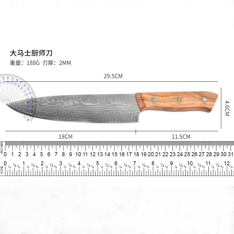 Дамасский кухонный нож, нож для нарезки, шеф-нож с ручкой из оливкового дерева, домашний кухонный нож, острый нож для нарезки мяса и овощей