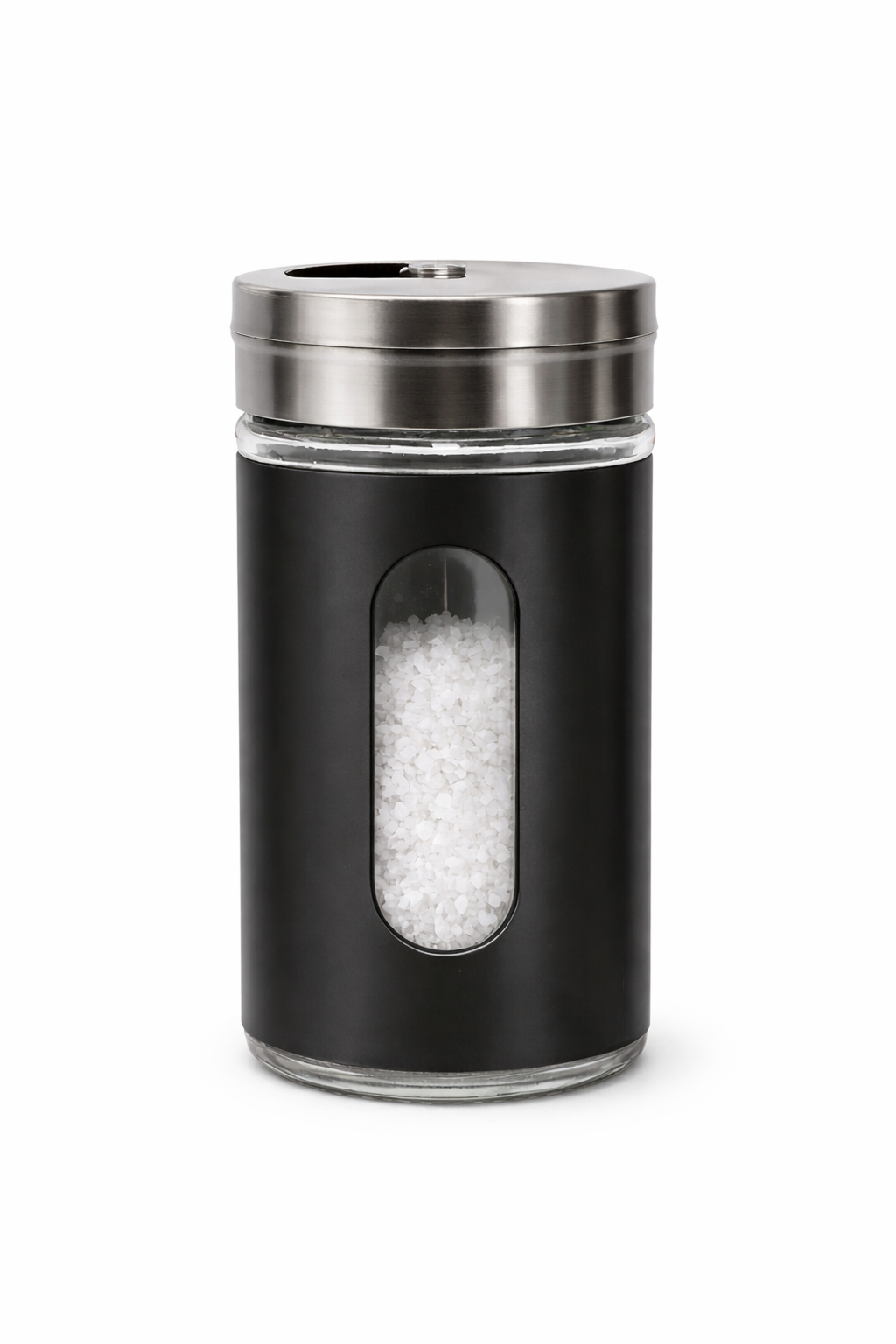 Солонка и перечница для специй, нержавеющая сталь, стекло, 8,4 см, черная — фото 1