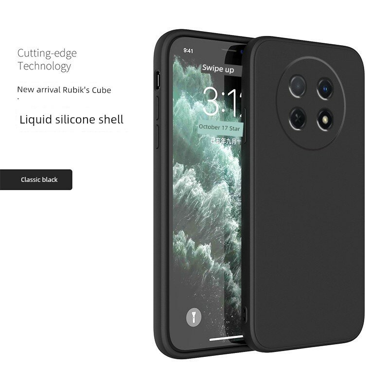 Realme 12X Жидкое силиконовое полное покрытие мягкое чехол для RMX3993 — Классический чёрный одиночный чехол с 2