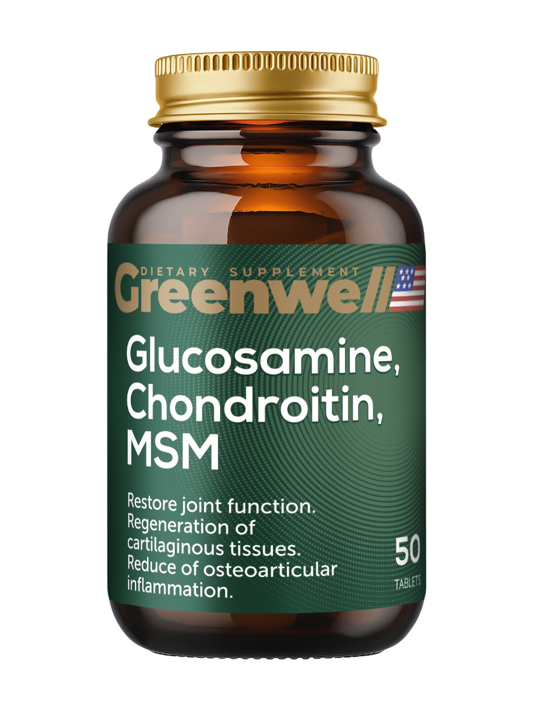 Глюкозамин, хондроитин, MSM — здоровье суставов и хрящей, 50 таблеток, Greenwell