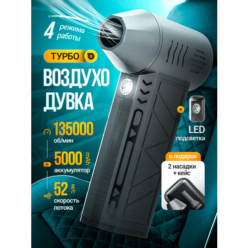 фото Портативная воздуходувка, аккумуляторная, для пк, led, 220 вт, чёрная
