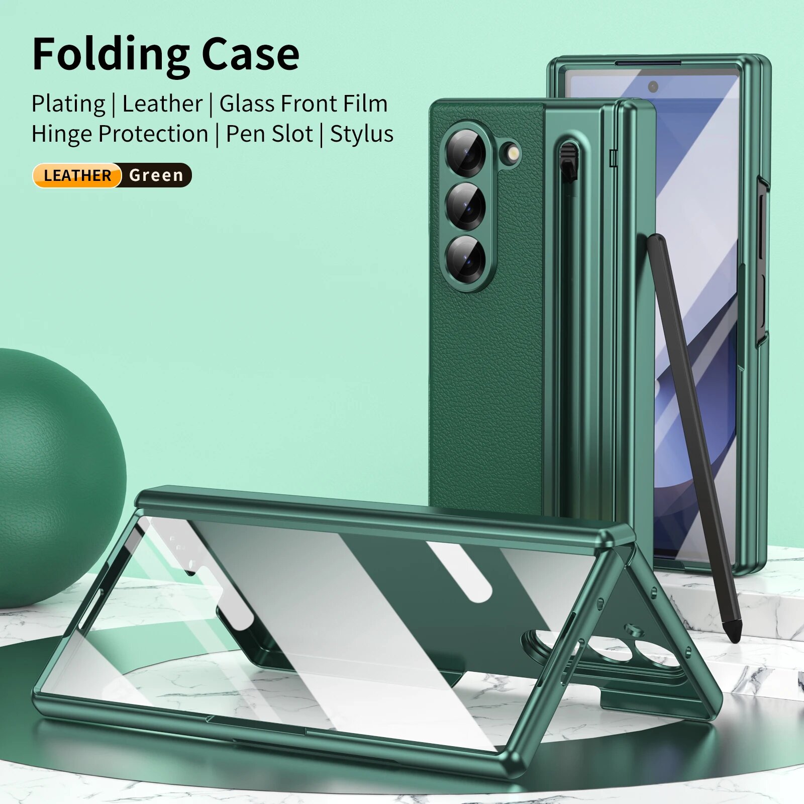 Зеленый кожаный чехол для Samsung Galaxy Z Fold 7