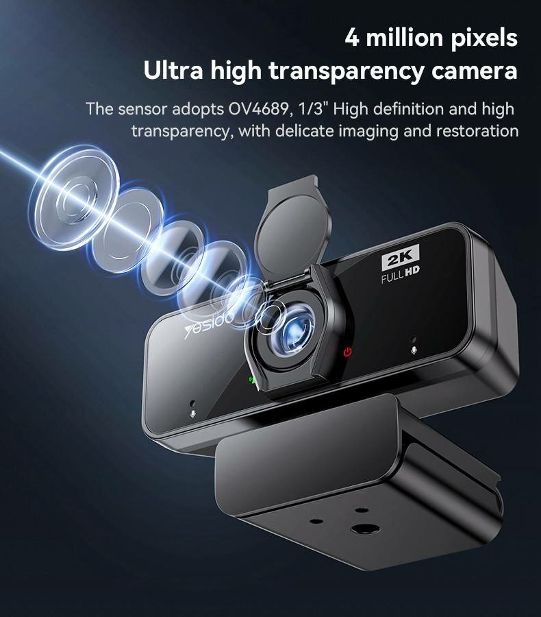 Yesido KM14 – USB веб-камера 2K, 4 Миллиона пикселя, HD, 360° вращение, микрофон, автофокус, 1,5 м кабель