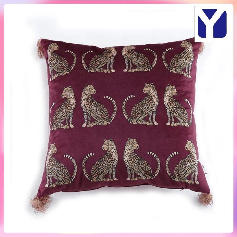 MEDICCI HOME декоративная наволочка Леопард 45x45 см Бордовый, 45X45cm(NO FILLING)