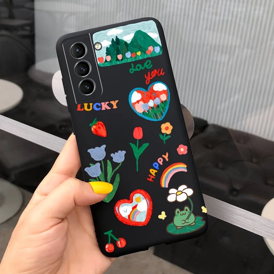 Чехол Samsung Galaxy S21 FE, черный, силикон, с рисунком