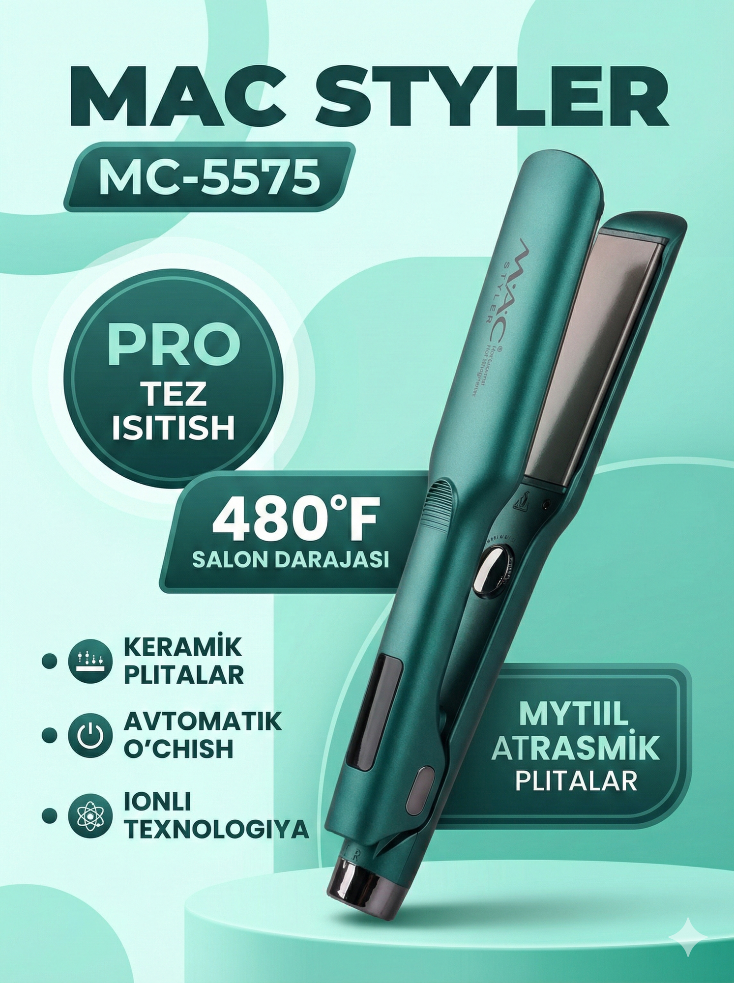 Профессиональный утюжок, выпрямитель для волос MAC Styler , с LCD дисплеем Black