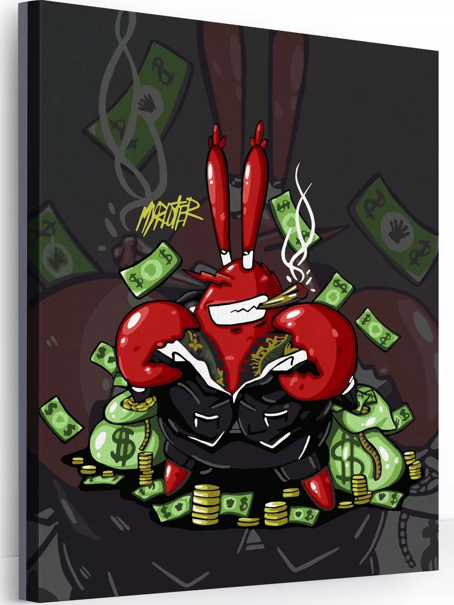 Картина по номерам на холсте с подрамником 40х50 см Мистер Крабс и доллары