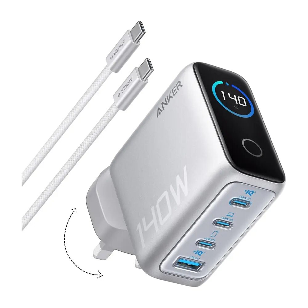 Блок питания зарядное устройство Anker 140w 3 pin uk вилка 3 type-c 1 usb — фото 1
