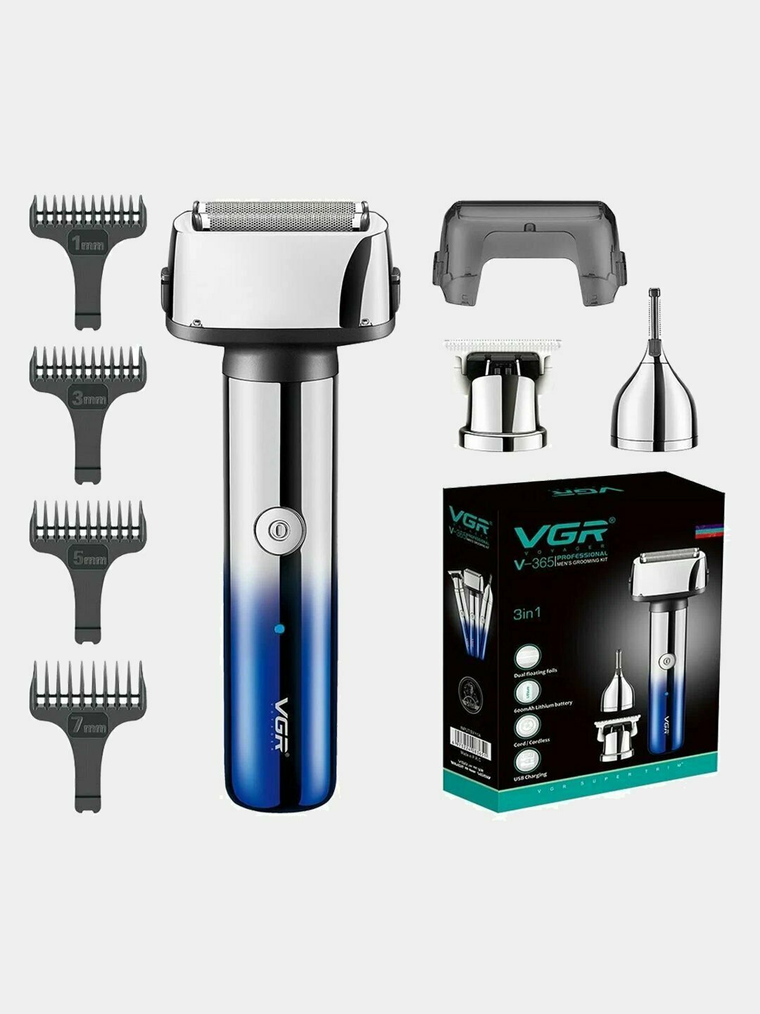 Электробритва, 3 в 1, VGR V-365, сухое и влажное бритье, автономная