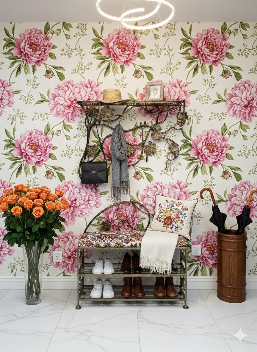 Кованая прихожая №18, вешалка + банкетка, Студия кованой мебели Нива, цвет античная бронза — фото 1