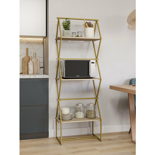 фото Стеллаж для книг km loft ромбо стsl золотой/дуб сонома лофт для дома в гостинную перегородка