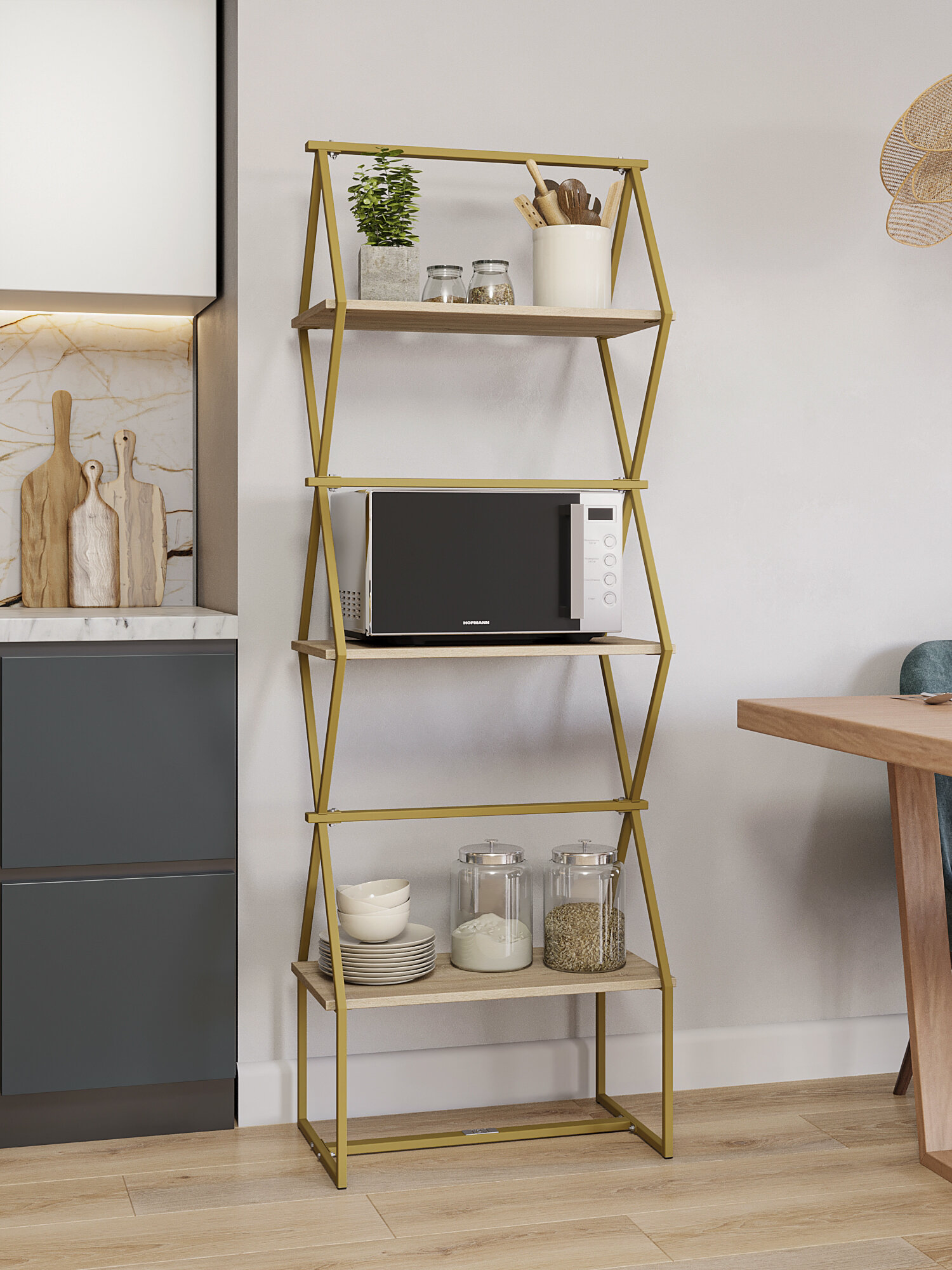 Стеллаж для книг KM LOFT Ромбо стSL золотой/дуб сонома лофт для дома в гостинную перегородка