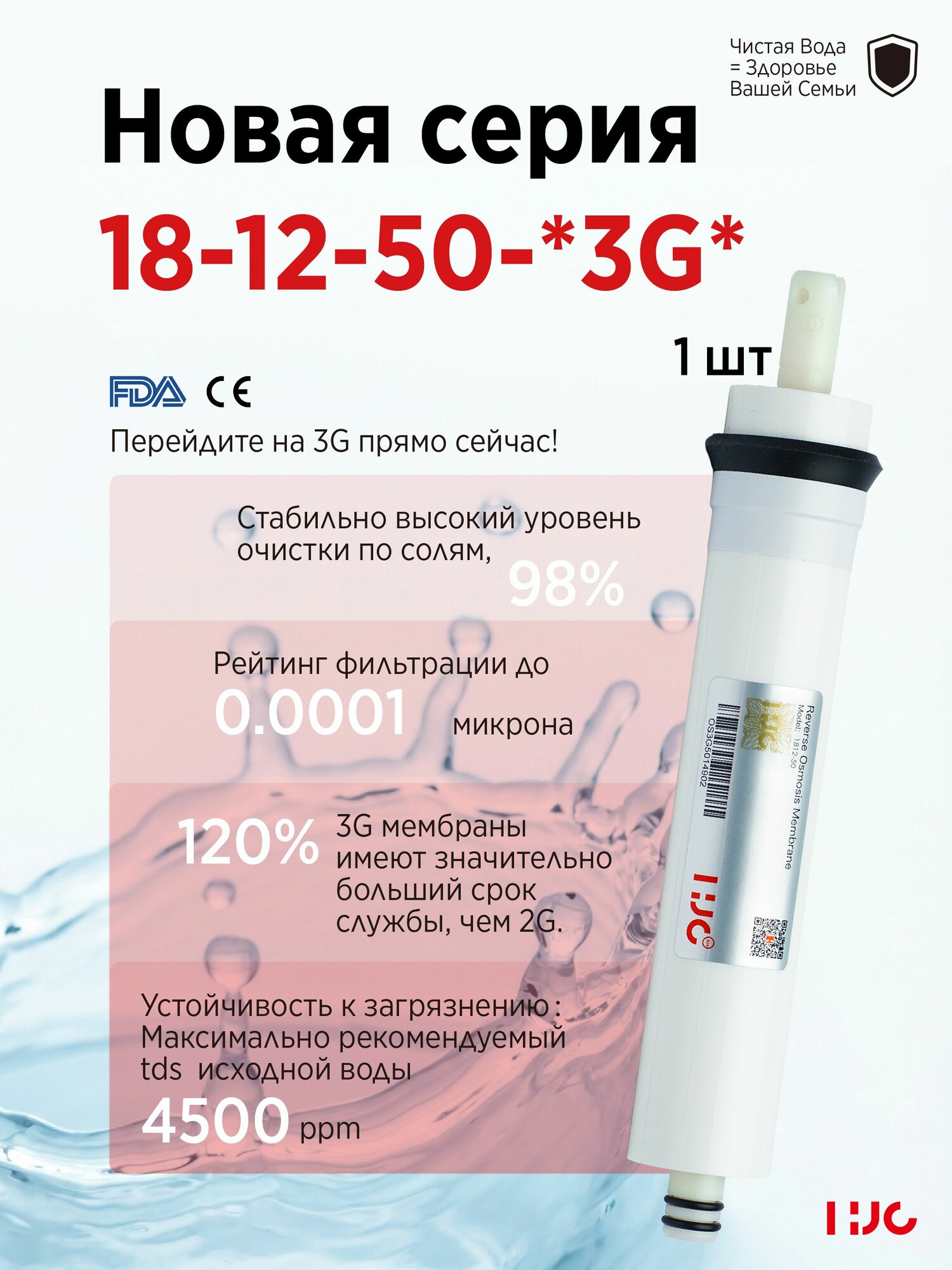 Новая серия мембран обратного осмоса формата 18-12-50 - *3G третье поколение* для воды с повышенным содержанием солей.